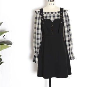 Gyaru kawaii Black plaid dress